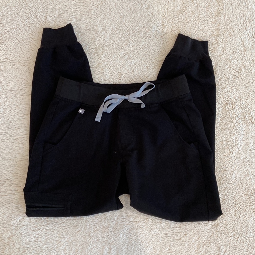 Figs Black Jogger Scrub Pants with Gray Drawstring